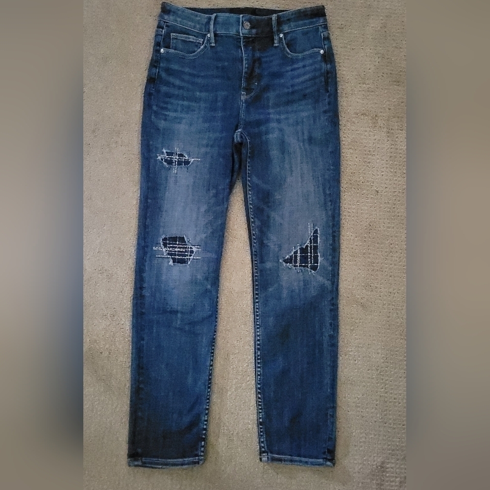 White House Black Market Women's High Rise Slim Ankle Patch Embroidered Jeans